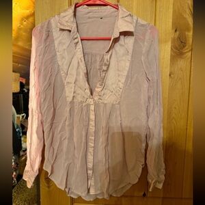 Satin sheer dusty rose pink blouse